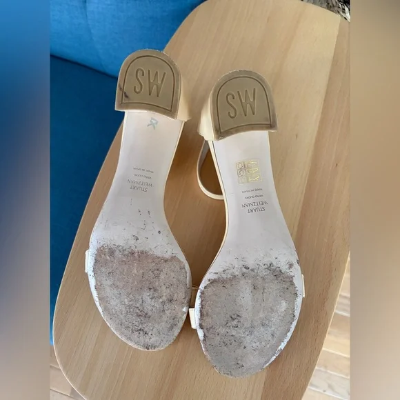 Stuart Weitzman Nudistcurve 75 Nude Patent Block Heel Sandals Sz 8 - Picture 5 of 8